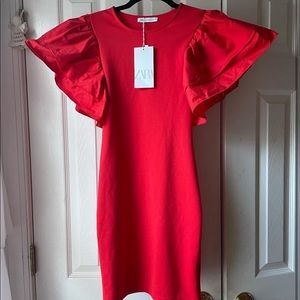 Zara Red Ruffle Sleeve Dress